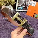 Perfect Replica Hermes Brown Leather Belt With Gold Pattern Buckle